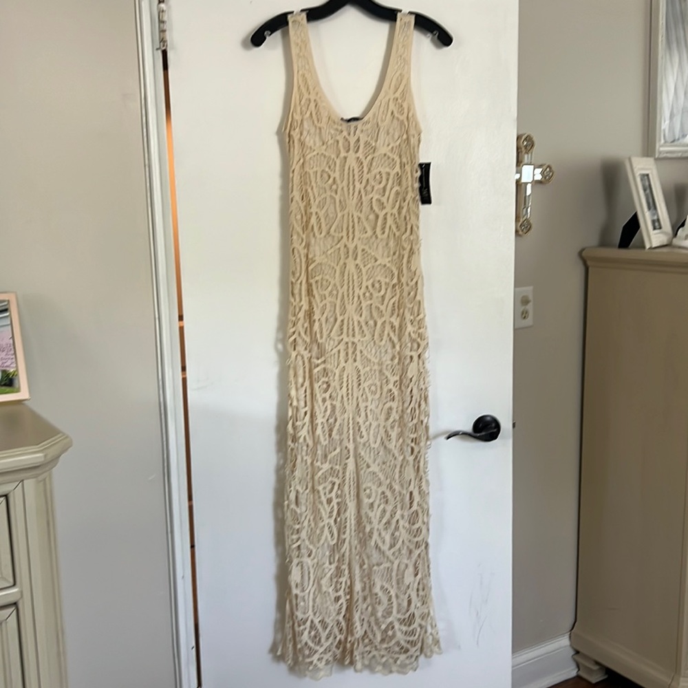 Cream maxi dress lace overlay